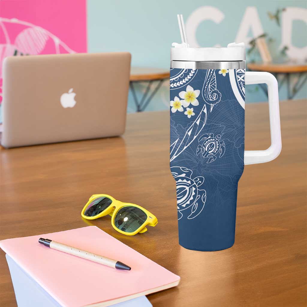 Polynesia Tribal Tumbler With Handle Deep Blue Plumeria Tentacles LT7 - Polynesian Pride