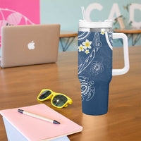 Polynesia Tribal Tumbler With Handle Deep Blue Plumeria Tentacles LT7 - Polynesian Pride