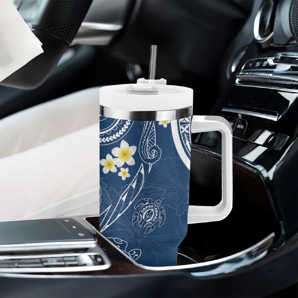 Polynesia Tribal Tumbler With Handle Deep Blue Plumeria Tentacles LT7 - Polynesian Pride