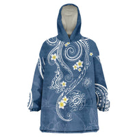 Polynesia Tribal Wearable Blanket Hoodie Deep Blue Plumeria Tentacles LT7 One Size Blue - Polynesian Pride