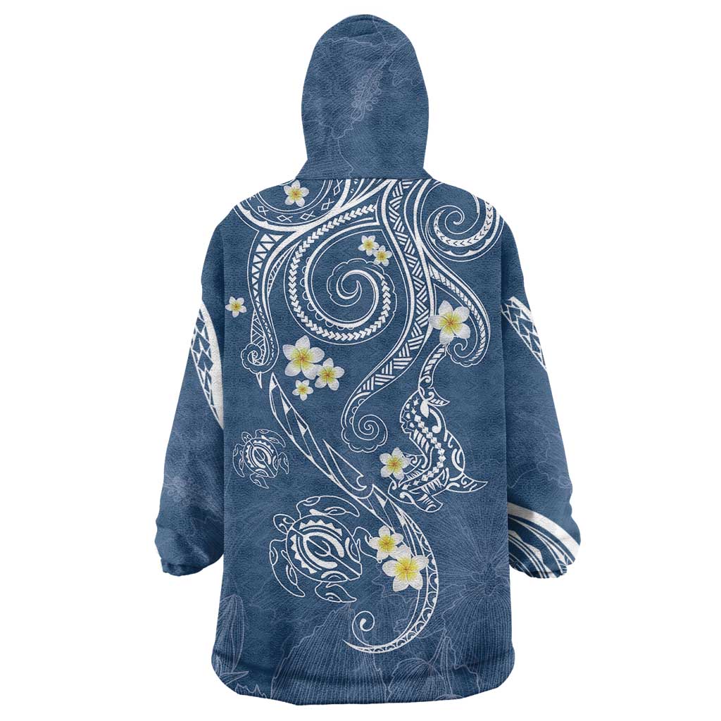 Polynesia Tribal Wearable Blanket Hoodie Deep Blue Plumeria Tentacles LT7 - Polynesian Pride