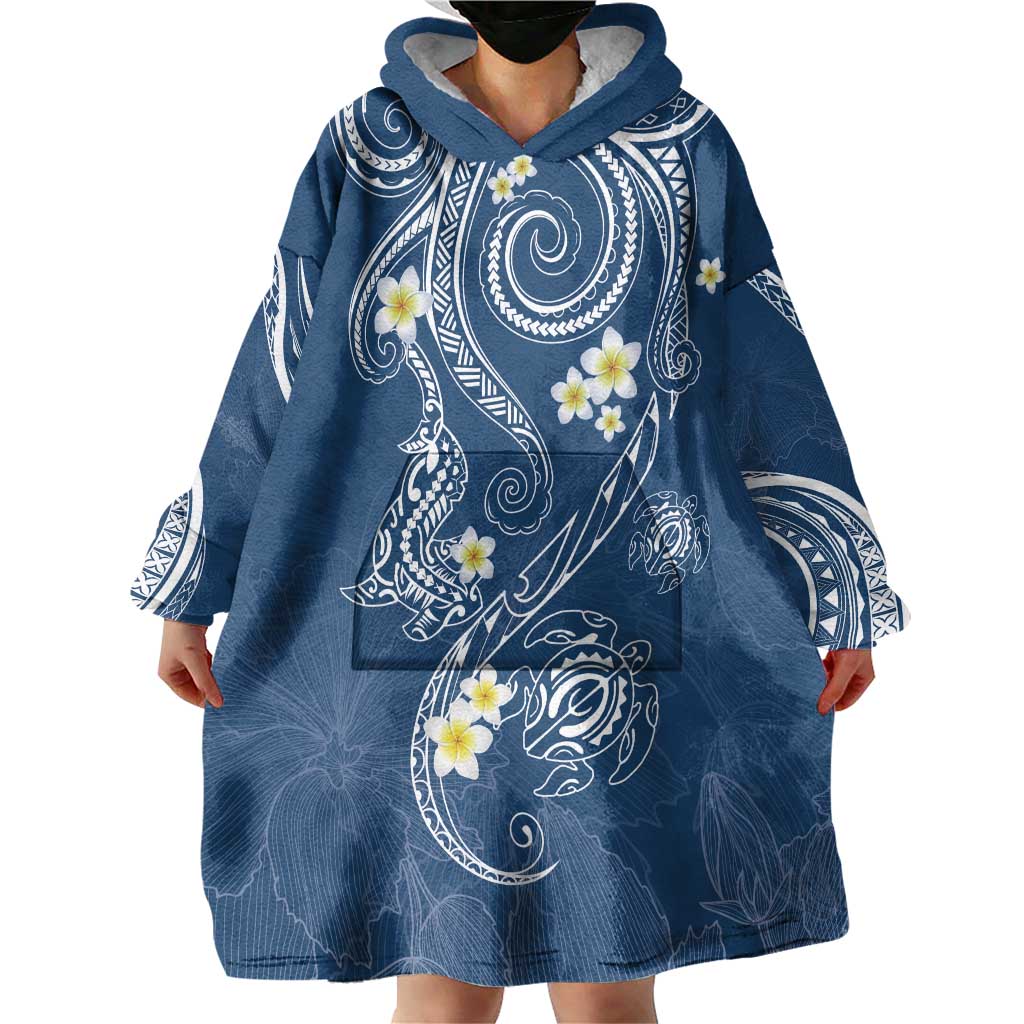 Polynesia Tribal Wearable Blanket Hoodie Deep Blue Plumeria Tentacles LT7 - Polynesian Pride