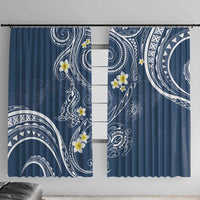 Polynesia Tribal Window Curtain Deep Blue Plumeria Tentacles LT7 With Hooks Blue - Polynesian Pride