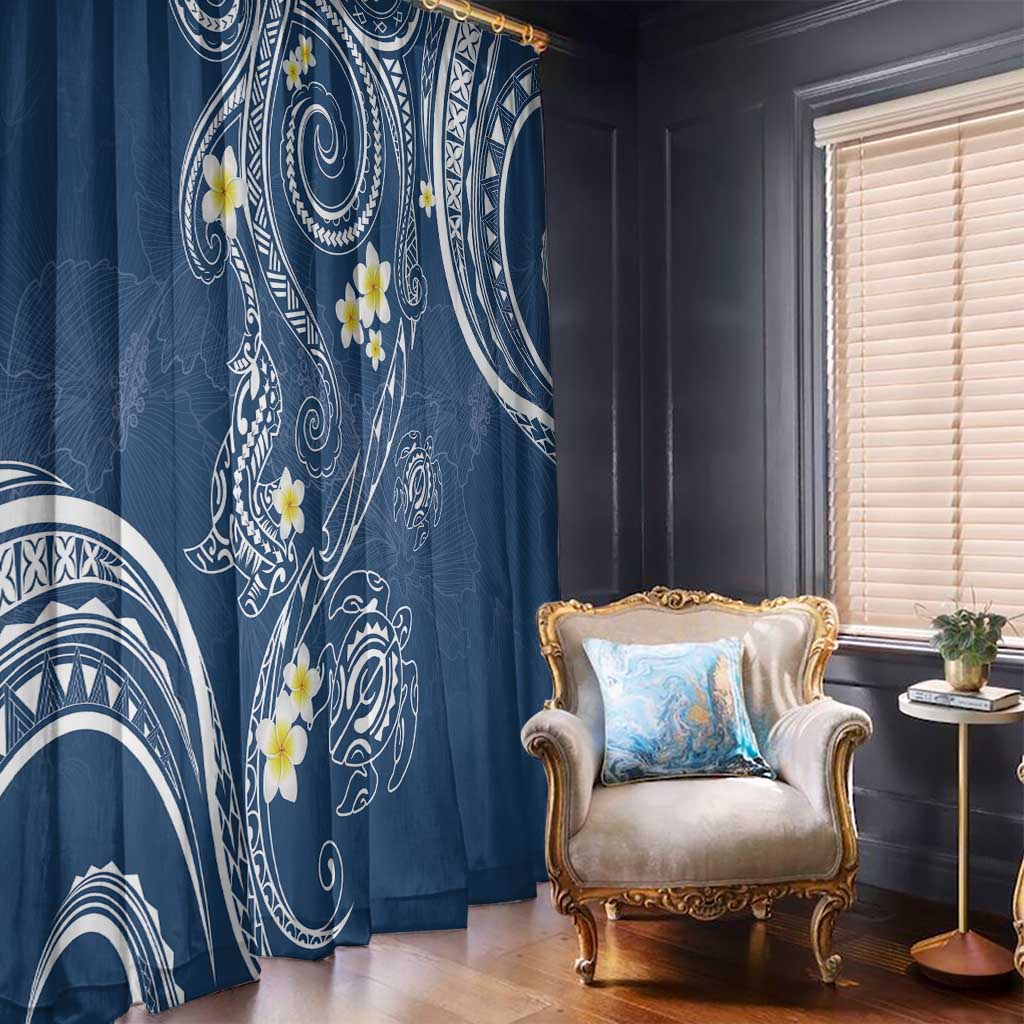 Polynesia Tribal Window Curtain Deep Blue Plumeria Tentacles LT7 - Polynesian Pride