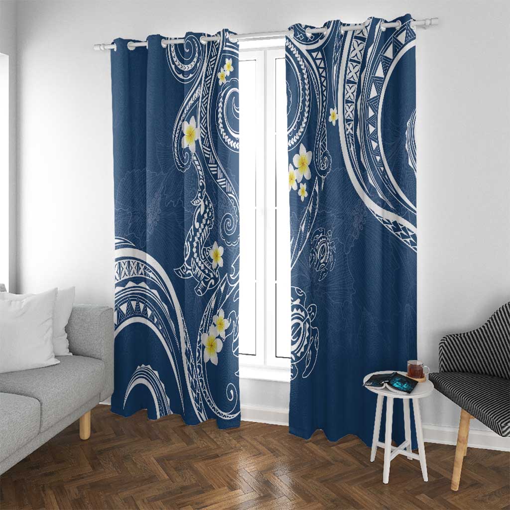 Polynesia Tribal Window Curtain Deep Blue Plumeria Tentacles LT7 With Grommets Blue - Polynesian Pride