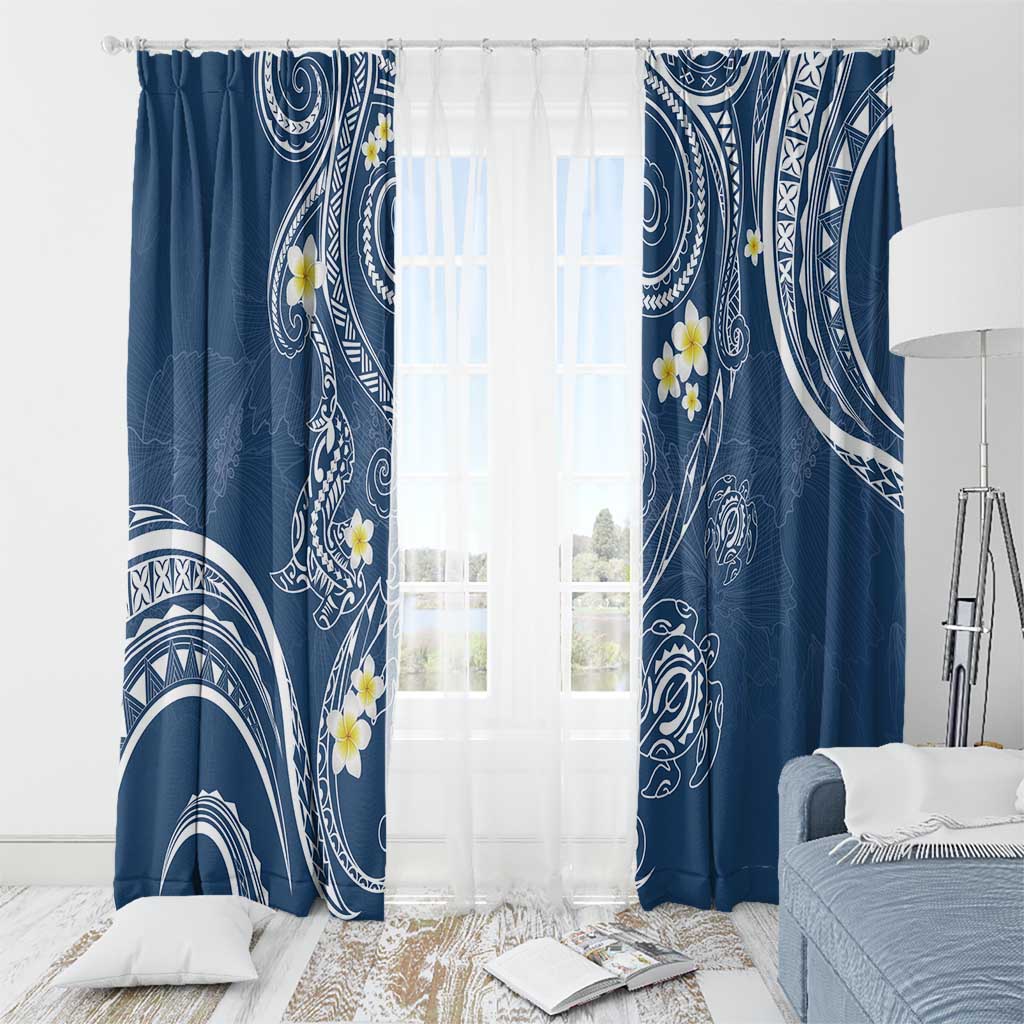 Polynesia Tribal Window Curtain Deep Blue Plumeria Tentacles LT7 - Polynesian Pride