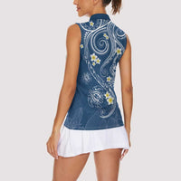 Polynesia Tribal Women Sleeveless Polo Shirt Deep Blue Plumeria Tentacles