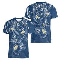 Polynesia Tribal Women V-Neck T-Shirt Deep Blue Plumeria Tentacles LT7 - Polynesian Pride