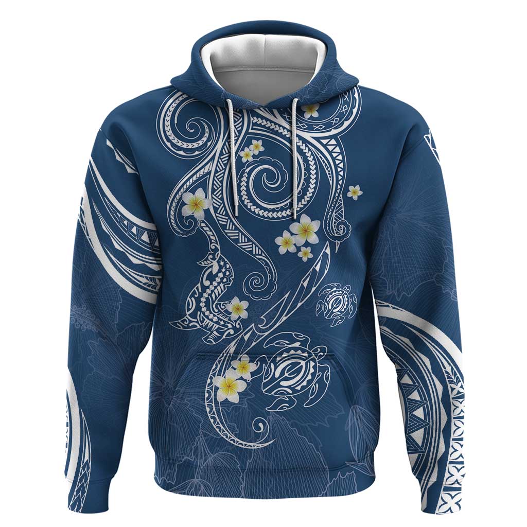 Polynesia Tribal Zip Hoodie Deep Blue Plumeria Tentacles