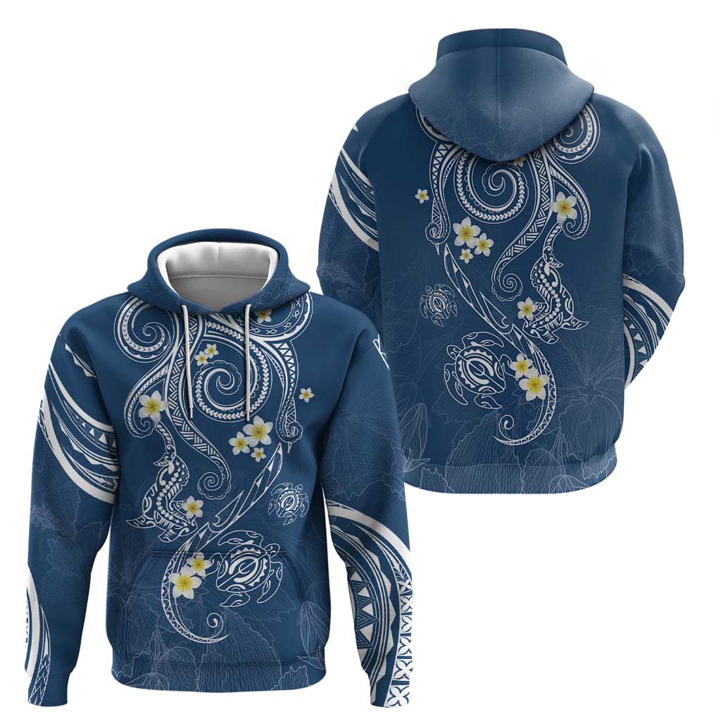 Polynesia Tribal Zip Hoodie Deep Blue Plumeria Tentacles