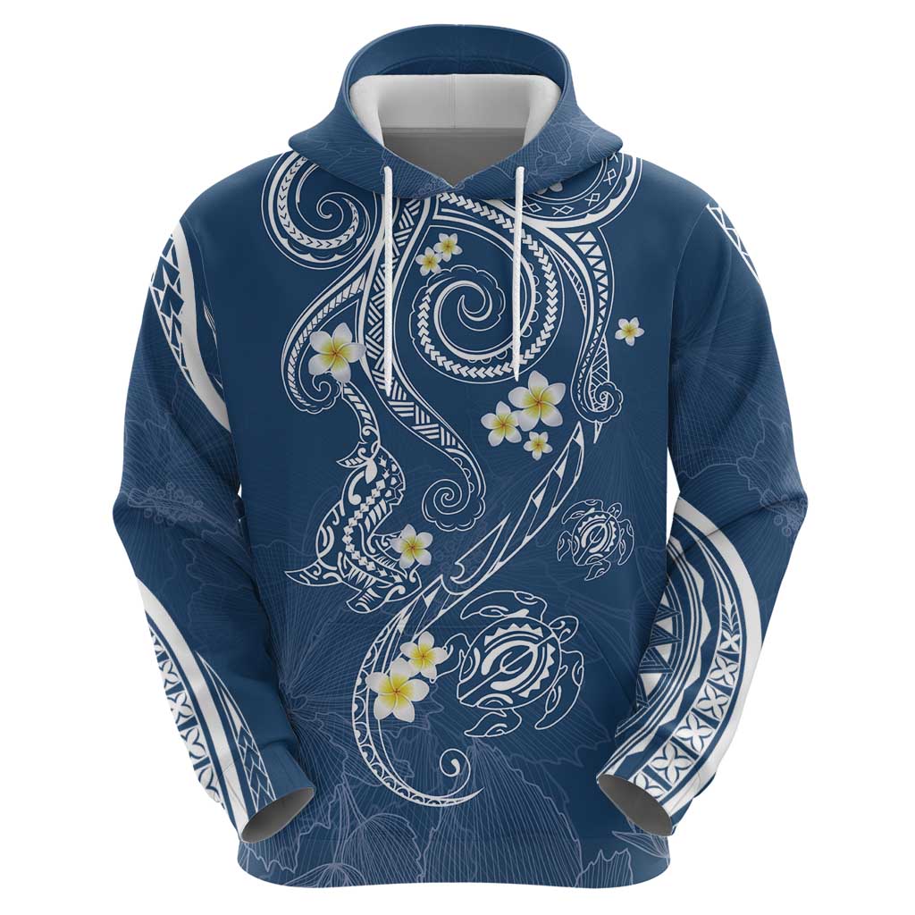 Polynesia Tribal Zip Hoodie Deep Blue Plumeria Tentacles