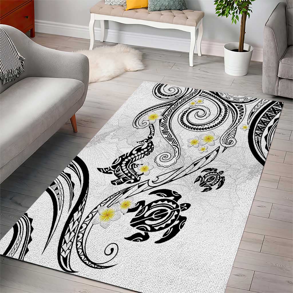 Polynesia Tribal Area Rug White Plumeria Tentacles