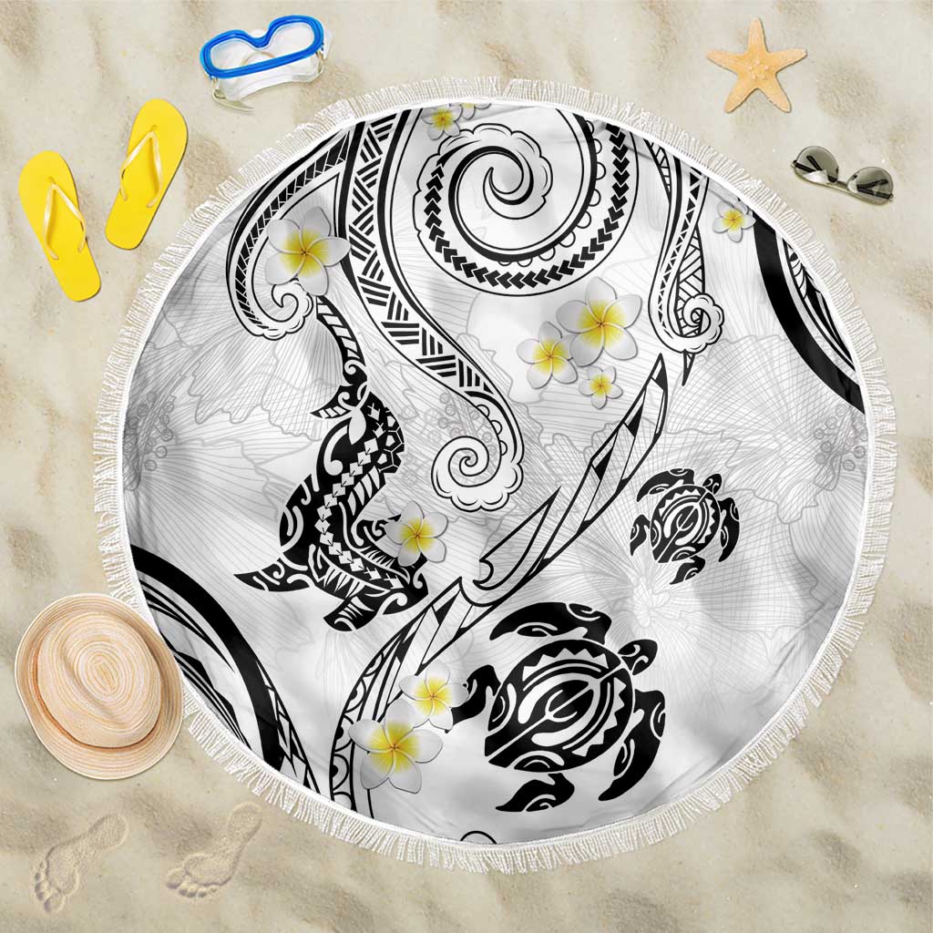 Polynesia Tribal Beach Blanket White Plumeria Tentacles LT7 One Size 150cm White - Polynesian Pride