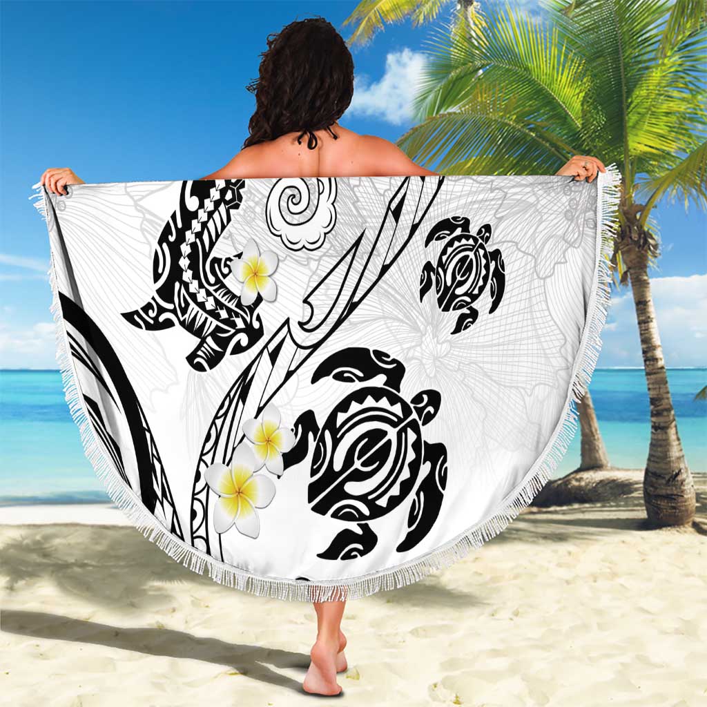 Polynesia Tribal Beach Blanket White Plumeria Tentacles LT7 - Polynesian Pride