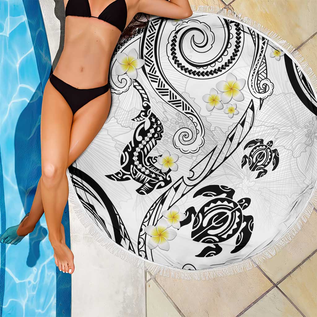 Polynesia Tribal Beach Blanket White Plumeria Tentacles LT7 - Polynesian Pride