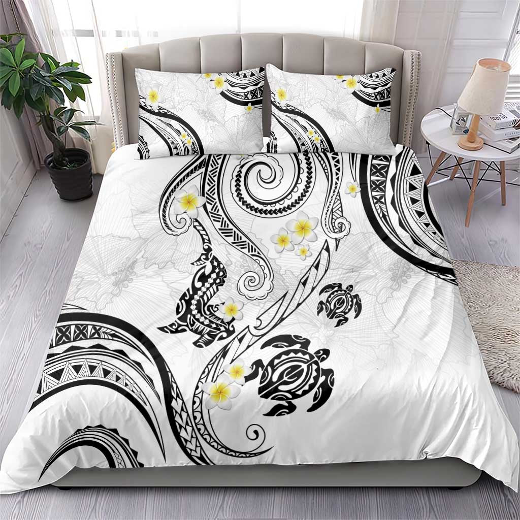Polynesia Tribal Bedding Set White Plumeria Tentacles