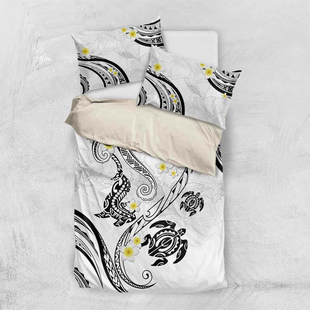 Polynesia Tribal Bedding Set White Plumeria Tentacles