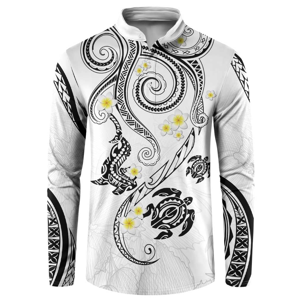 Polynesia Tribal Button Sweatshirt White Plumeria Tentacles LT7 White - Polynesian Pride
