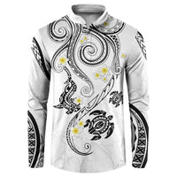 Polynesia Tribal Button Sweatshirt White Plumeria Tentacles LT7 White - Polynesian Pride