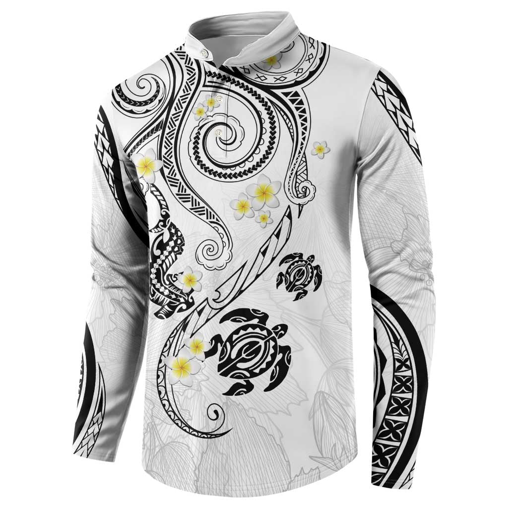 Polynesia Tribal Button Sweatshirt White Plumeria Tentacles LT7 - Polynesian Pride