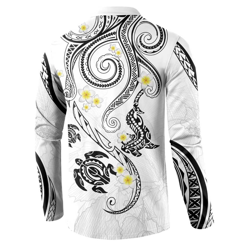 Polynesia Tribal Button Sweatshirt White Plumeria Tentacles LT7 - Polynesian Pride