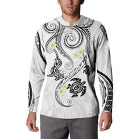 Polynesia Tribal Button Sweatshirt White Plumeria Tentacles LT7 - Polynesian Pride