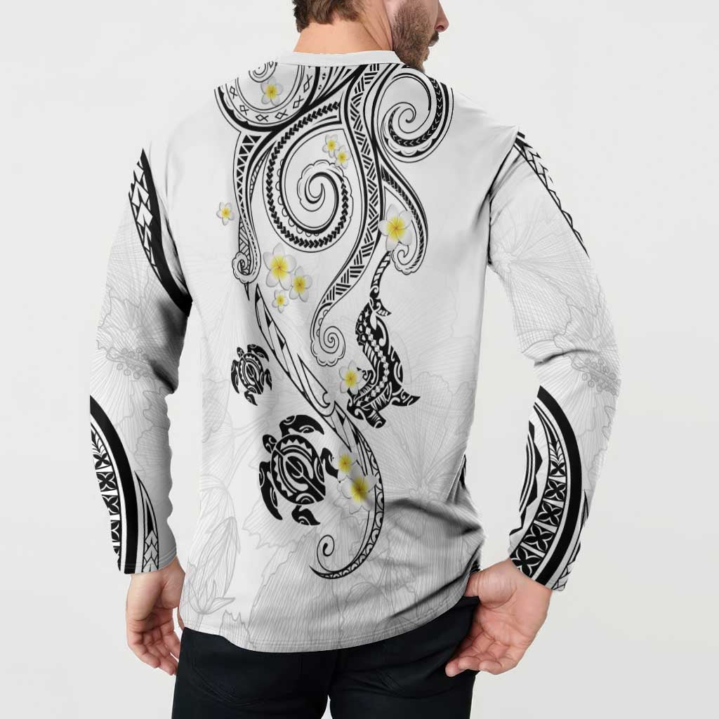 Polynesia Tribal Button Sweatshirt White Plumeria Tentacles LT7 - Polynesian Pride