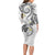 Polynesia Tribal Family Matching Long Sleeve Bodycon Dress and Hawaiian Shirt White Plumeria Tentacles