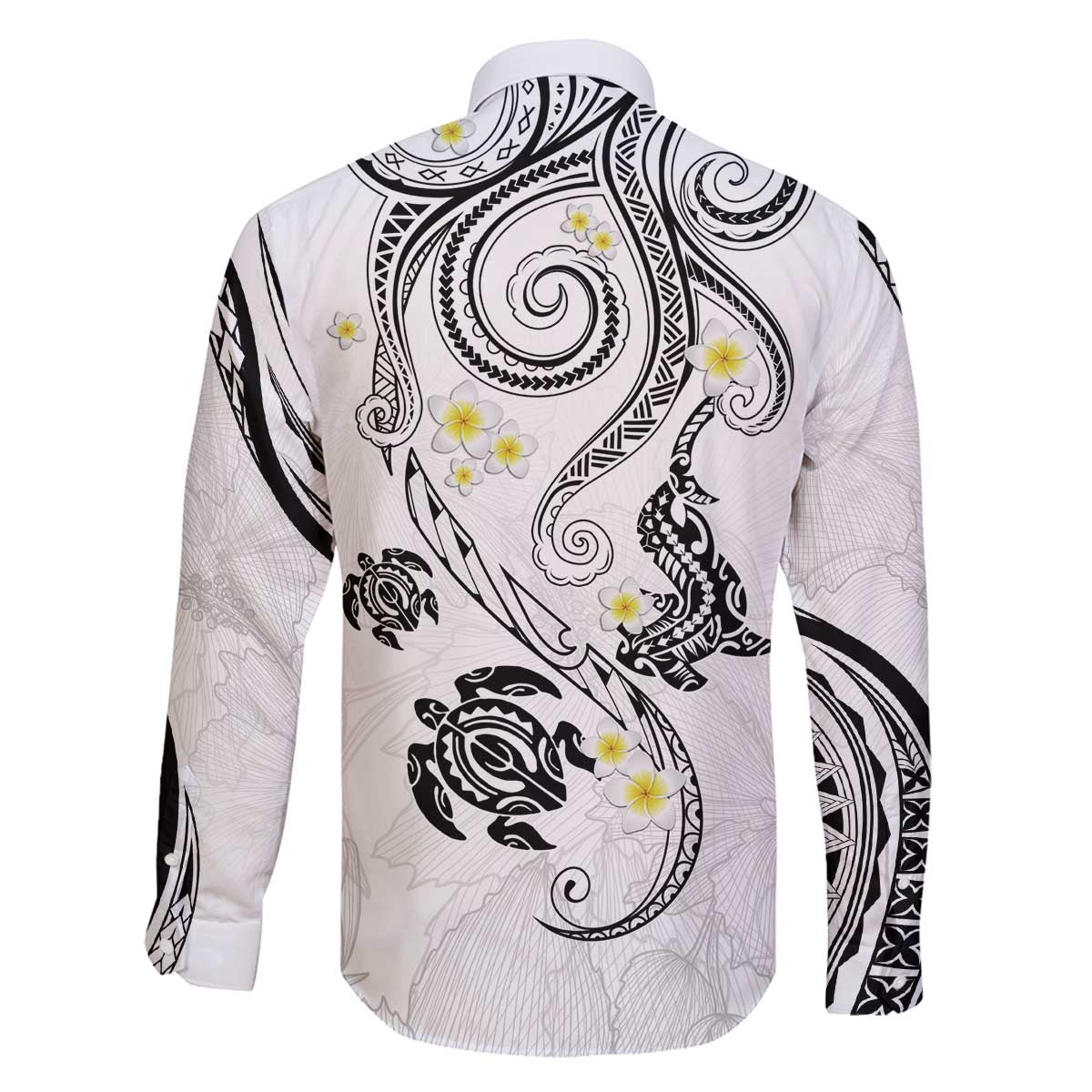Polynesia Tribal Family Matching Off The Shoulder Long Sleeve Dress and Hawaiian Shirt White Plumeria Tentacles