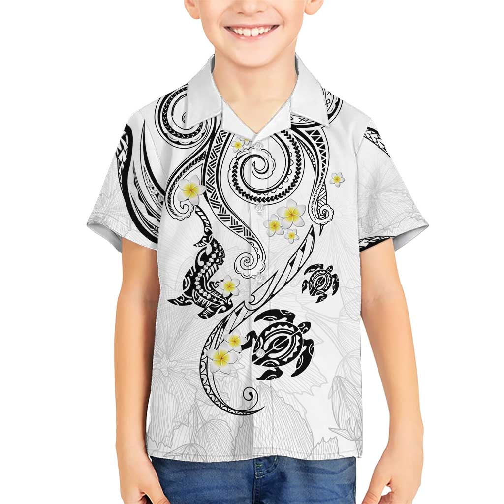 Polynesia Tribal Family Matching Short Sleeve Bodycon Dress and Hawaiian Shirt White Plumeria Tentacles