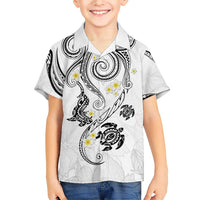 Polynesia Tribal Family Matching Short Sleeve Bodycon Dress and Hawaiian Shirt White Plumeria Tentacles