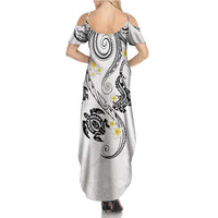 Polynesia Tribal Family Matching Summer Maxi Dress and Hawaiian Shirt White Plumeria Tentacles