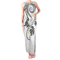 Polynesia Tribal Family Matching Tank Maxi Dress and Hawaiian Shirt White Plumeria Tentacles