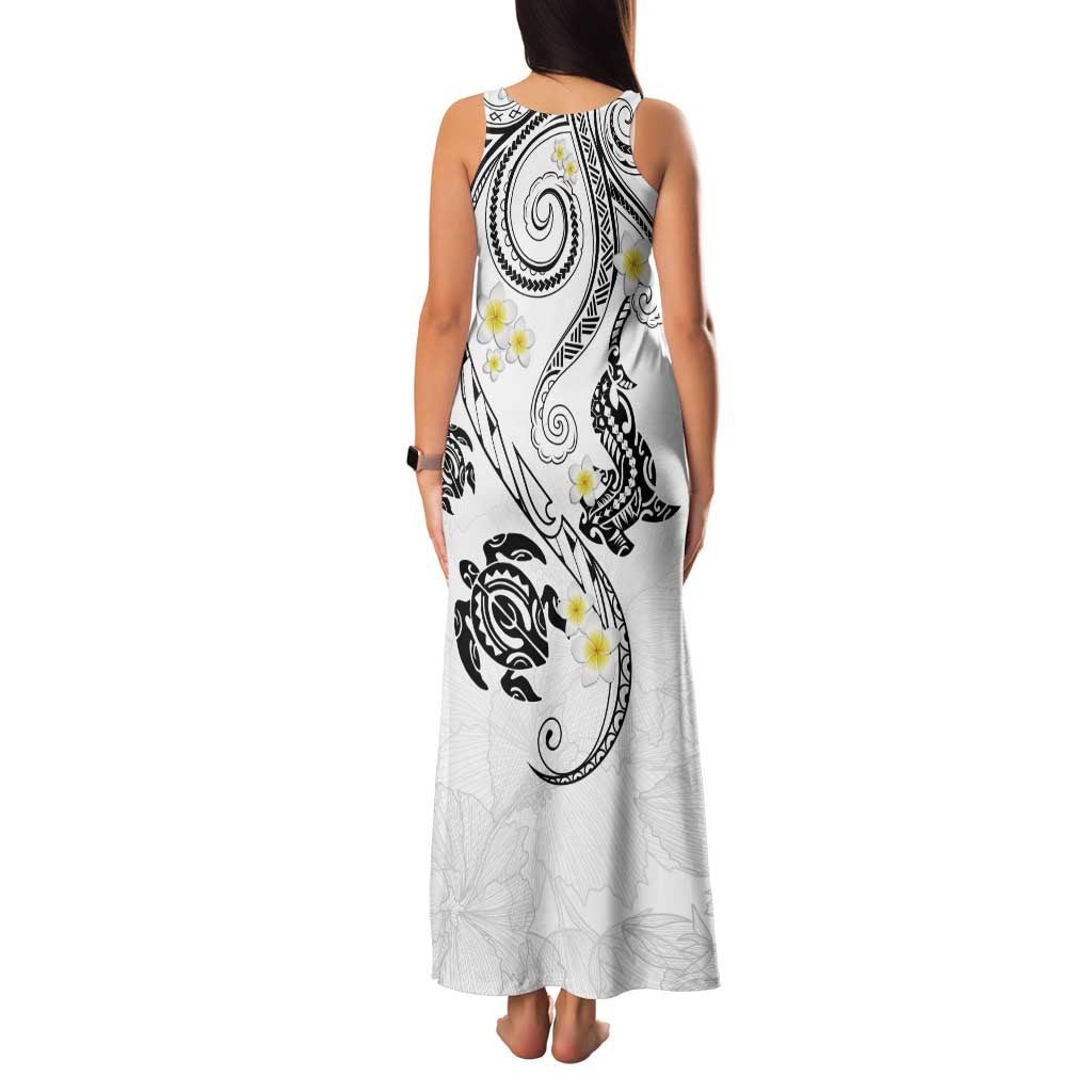 Polynesia Tribal Family Matching Tank Maxi Dress and Hawaiian Shirt White Plumeria Tentacles