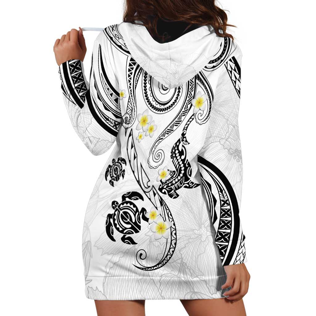 Polynesia Tribal Hoodie Dress White Plumeria Tentacles LT7 - Polynesian Pride