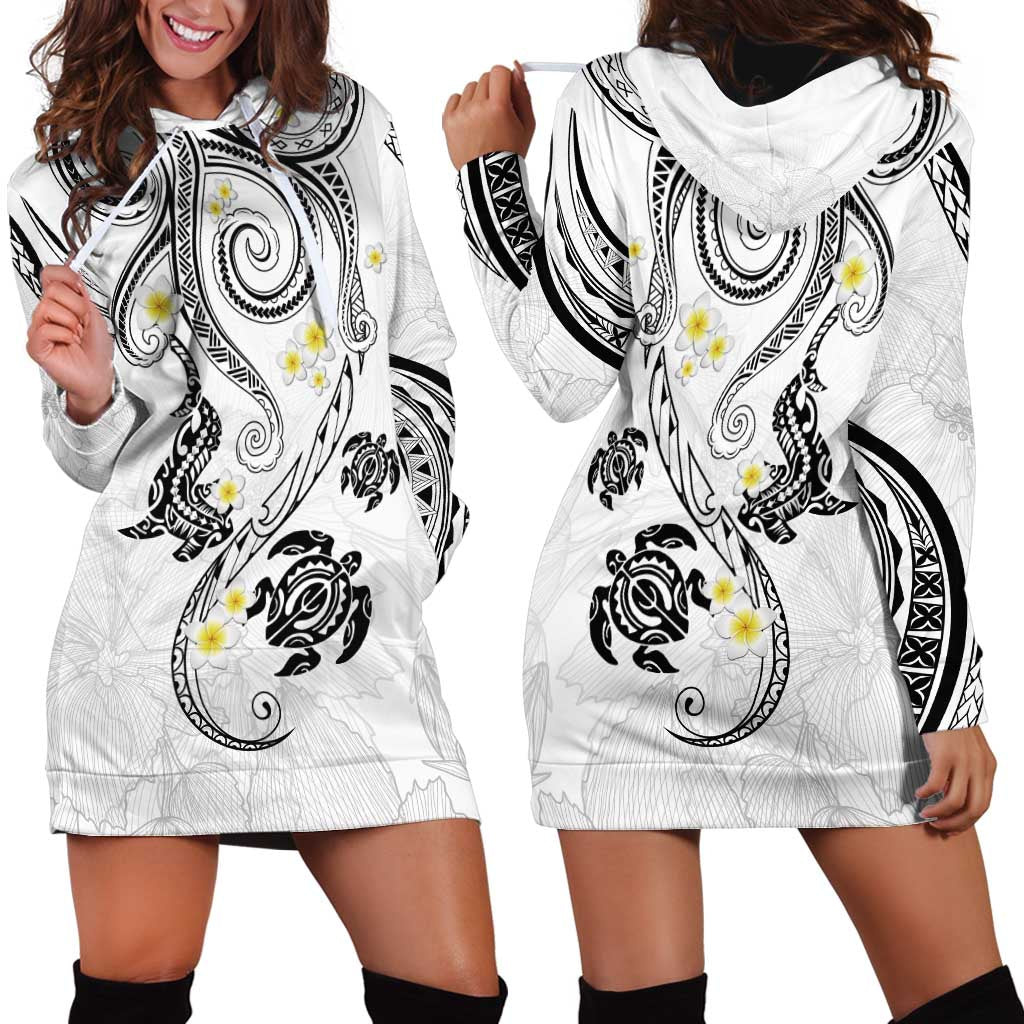 Polynesia Tribal Hoodie Dress White Plumeria Tentacles LT7 - Polynesian Pride