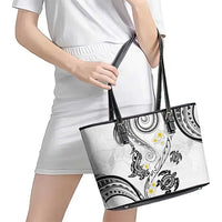 Polynesia Tribal Leather Tote Bag White Plumeria Tentacles LT7 - Polynesian Pride