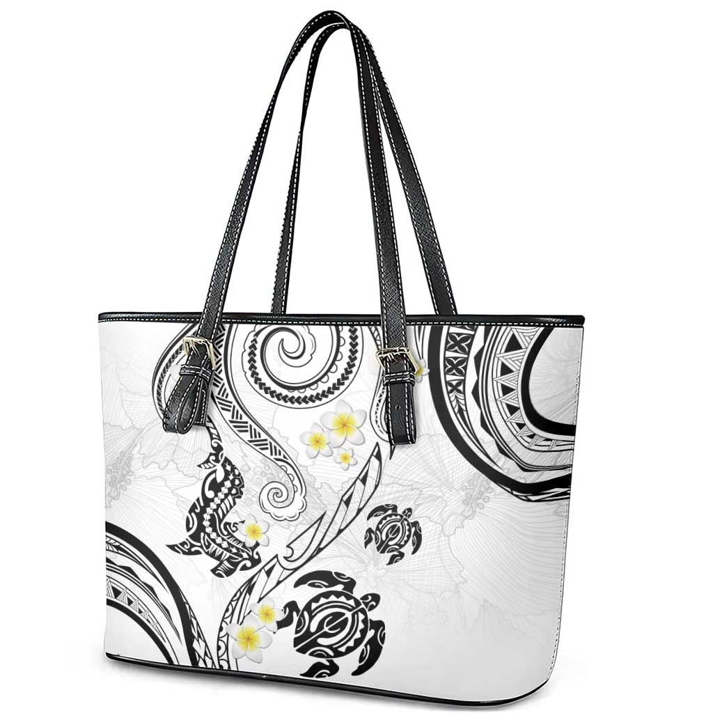 Polynesia Tribal Leather Tote Bag White Plumeria Tentacles LT7 - Polynesian Pride
