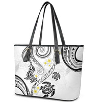 Polynesia Tribal Leather Tote Bag White Plumeria Tentacles LT7 - Polynesian Pride