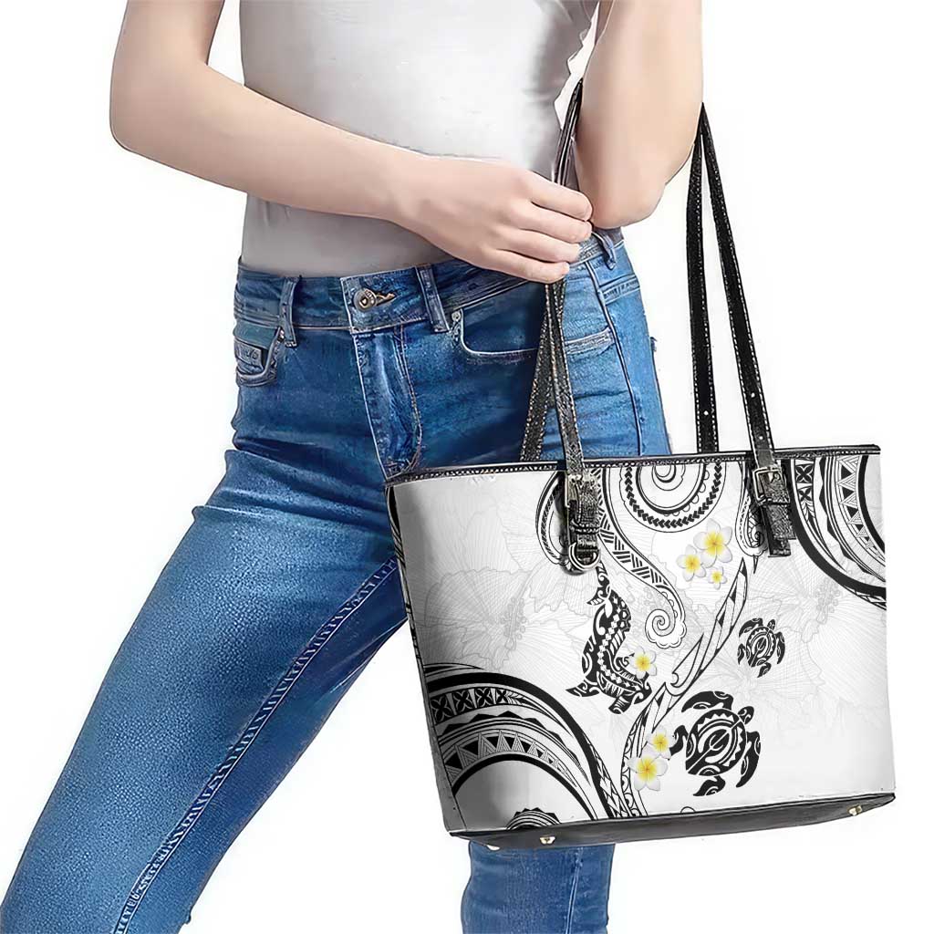 Polynesia Tribal Leather Tote Bag White Plumeria Tentacles LT7 - Polynesian Pride