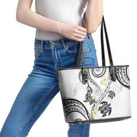 Polynesia Tribal Leather Tote Bag White Plumeria Tentacles LT7 - Polynesian Pride