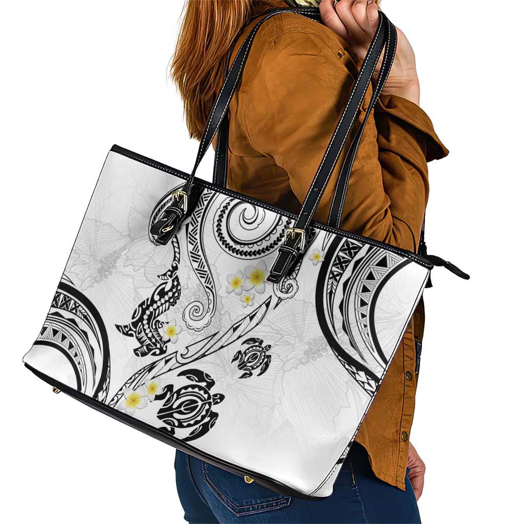 Polynesia Tribal Leather Tote Bag White Plumeria Tentacles LT7 - Polynesian Pride