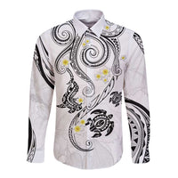 Polynesia Tribal Long Sleeve Button Shirt White Plumeria Tentacles LT7 Unisex White - Polynesian Pride