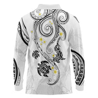 Polynesia Tribal Long Sleeve Polo Shirt White Plumeria Tentacles