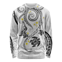 Polynesia Tribal Long Sleeve Shirt White Plumeria Tentacles LT7 Unisex White - Polynesian Pride