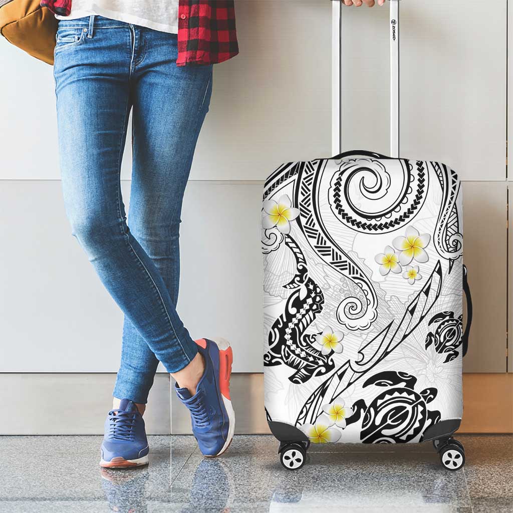 Polynesia Tribal Luggage Cover White Plumeria Tentacles