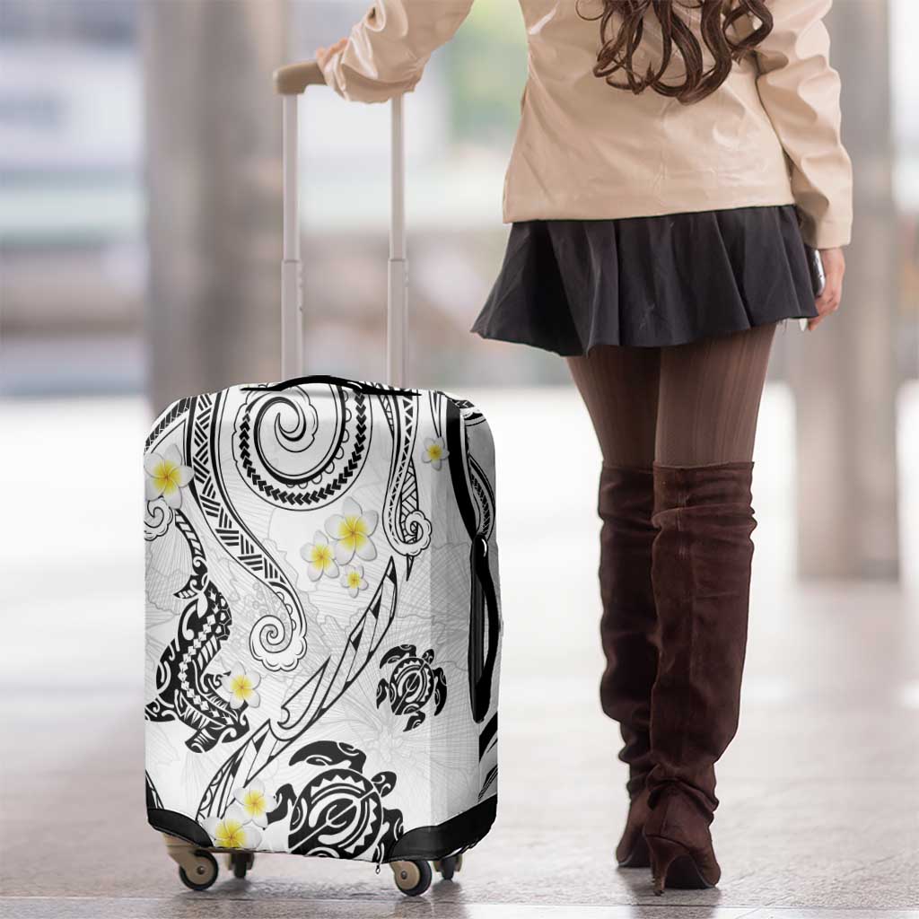 Polynesia Tribal Luggage Cover White Plumeria Tentacles