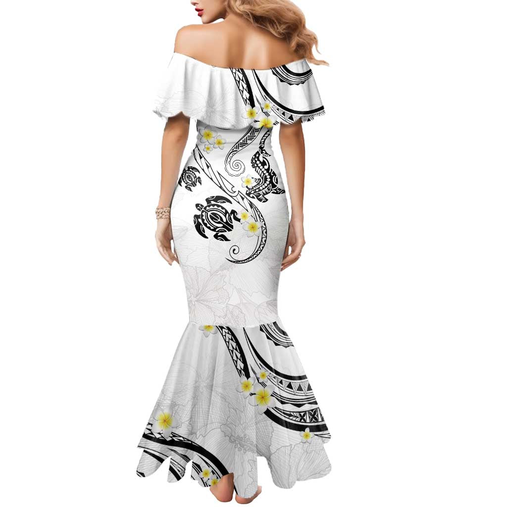 Polynesia Tribal Mermaid Dress White Plumeria Tentacles