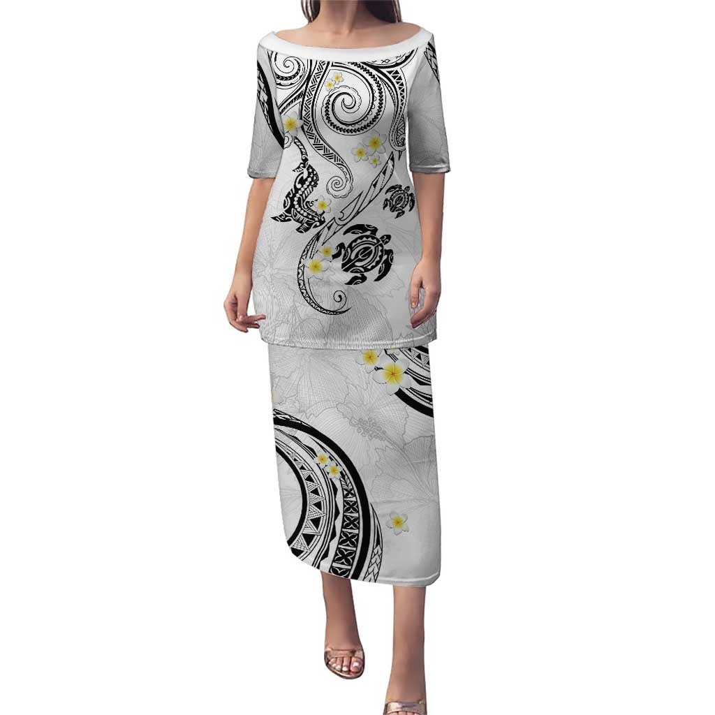 Polynesia Tribal Puletasi White Plumeria Tentacles LT7 Long Dress White - Polynesian Pride