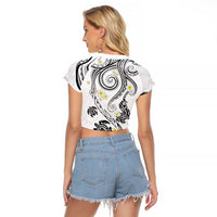 Polynesia Tribal Raglan Cropped T Shirt White Plumeria Tentacles LT7 - Polynesian Pride